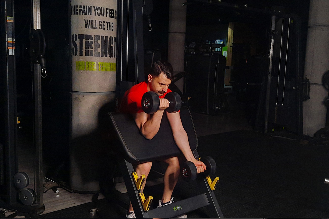 جلو بازو دمبل متناوب میز لاری نشسته