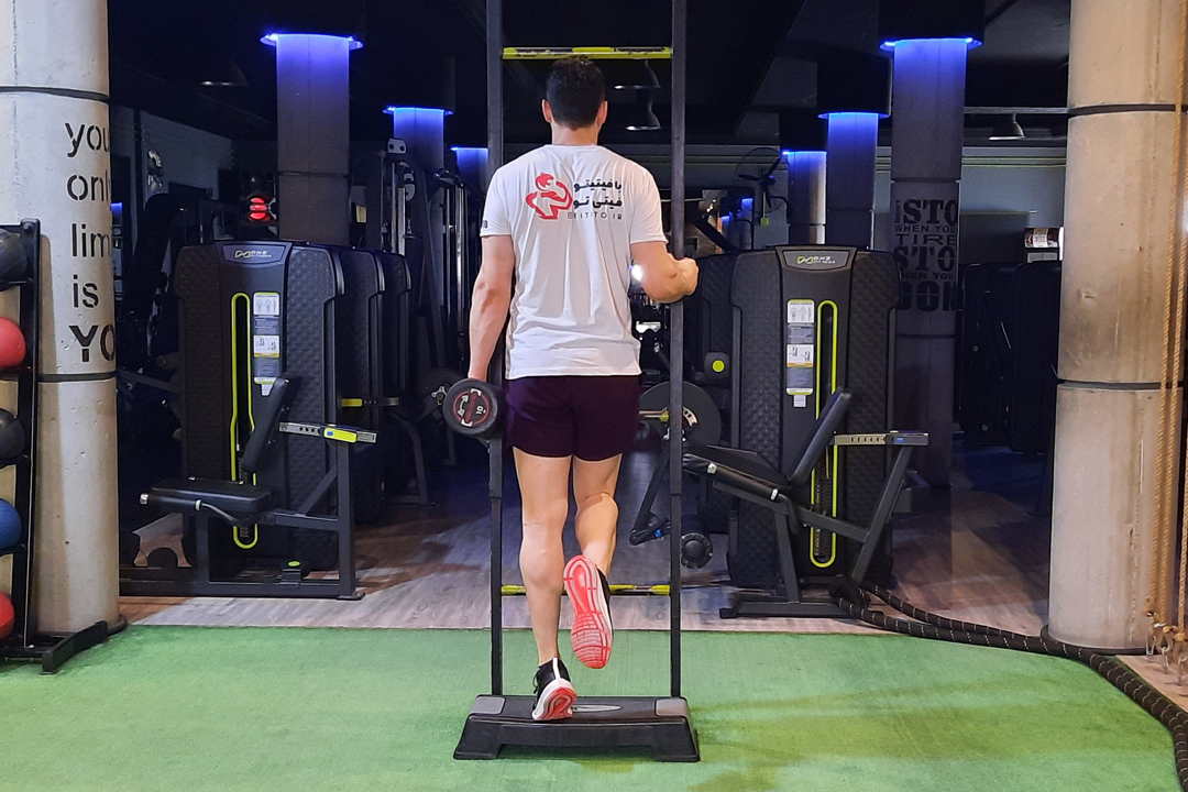 ساق پا تک دمبل روی استپ