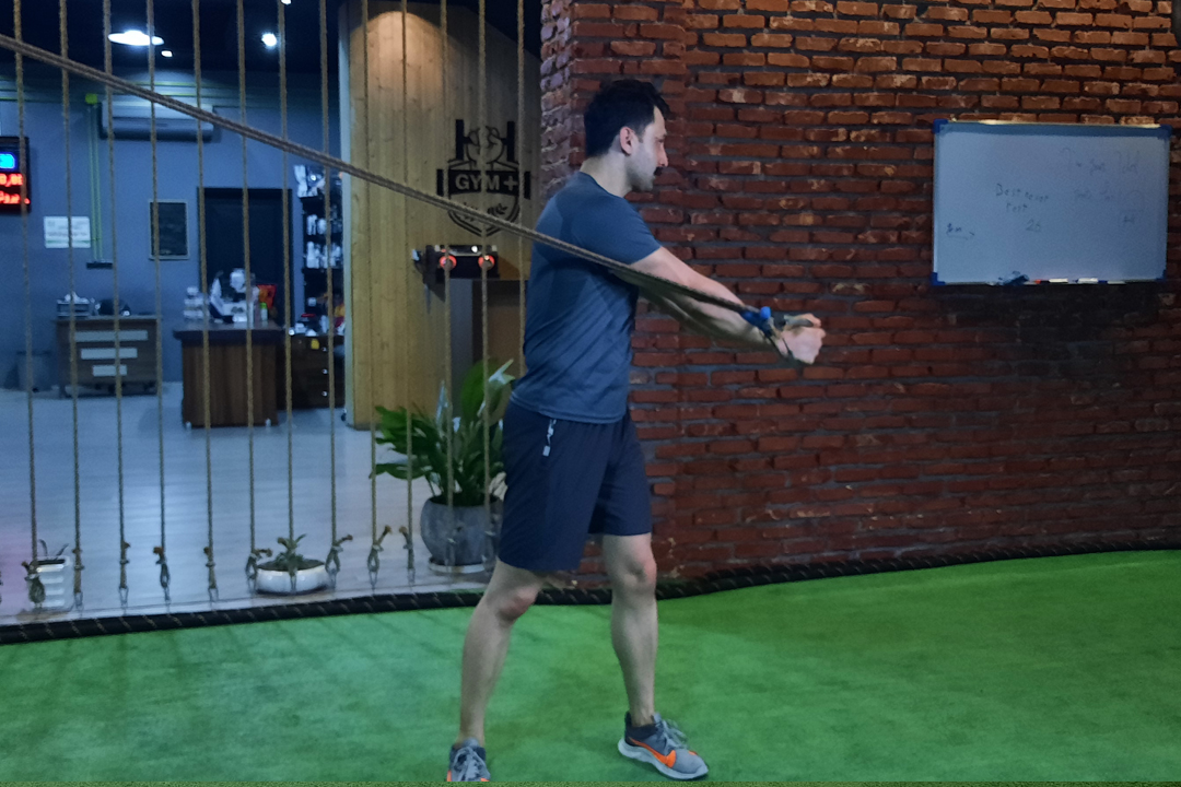 شکم مورب تبر زن با کش از بالا