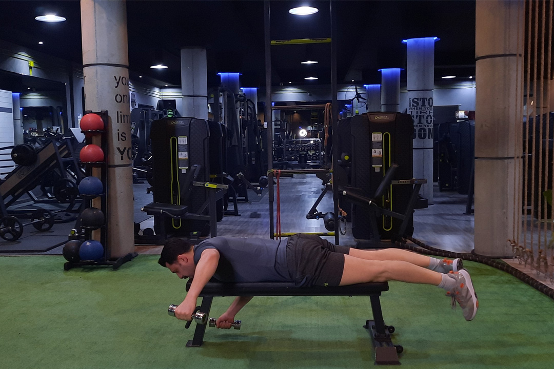 سرشانه پشت دمبل نشر خم متناوب خوابیده