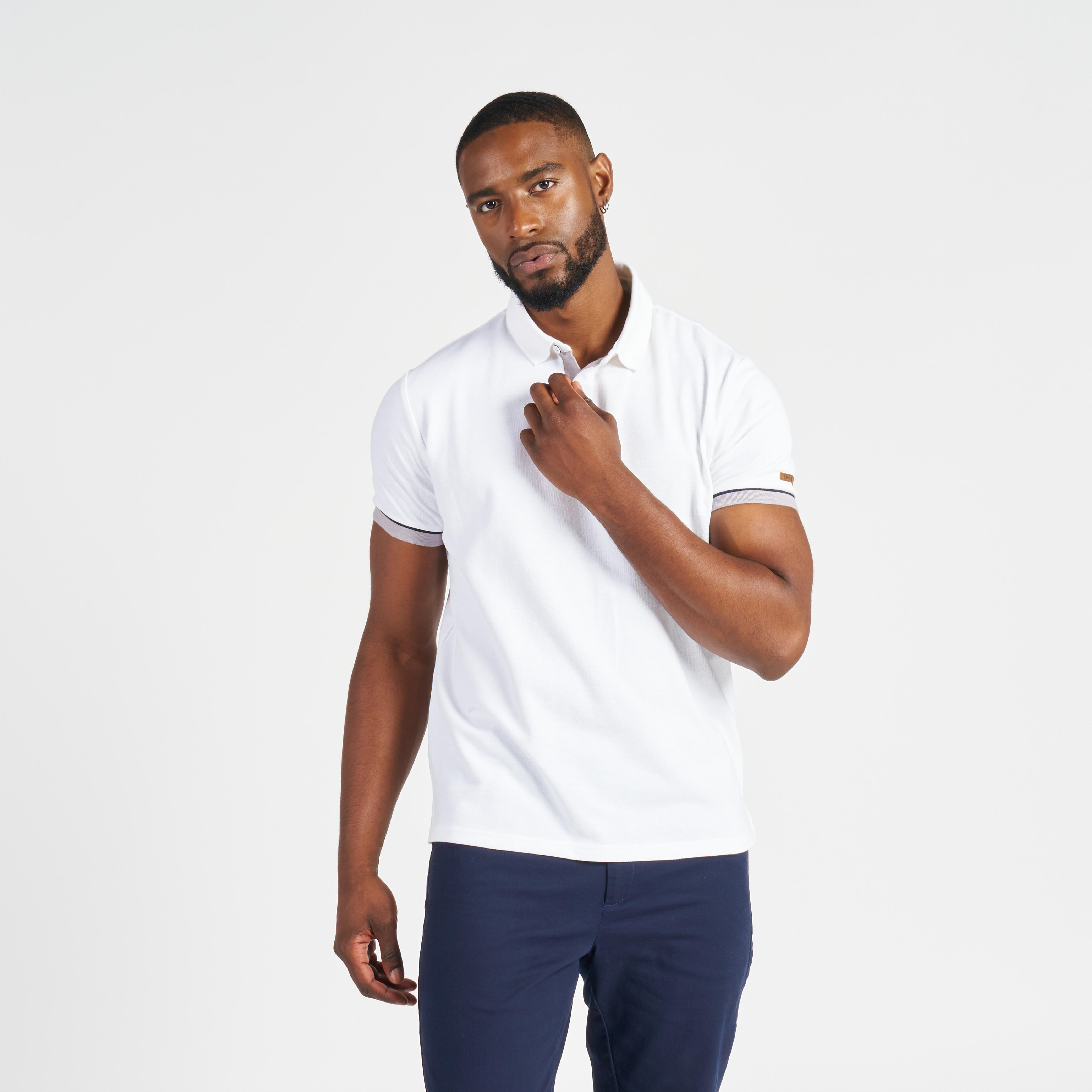 تیشرت پولو مردانه آستین کوتاه – سفید/خاکستری – Sailing 100