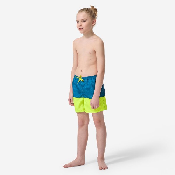 شلوارک کوتاه بچگانه برای شنا – آبی/زرد – طرح‌دار – مدل 100 – برند OLAIAN