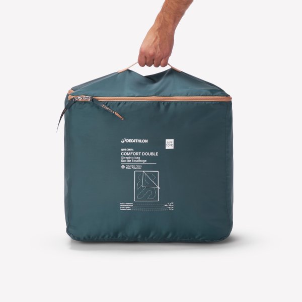 کیسه خواب دو نفره کمپینگ کچوا مدل Comfort – رنگ خاکی – مناسب دمای ۱۰ درجه سانتی‌گراد