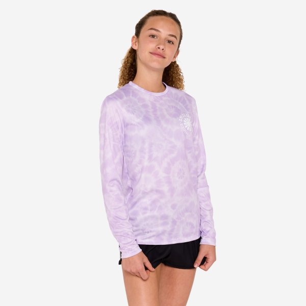 تیشرت آستین بلند کودکانه اولاین مدل 100 Vibes – محافظ UV، رنگ یاسی با طرح‌های جذاب