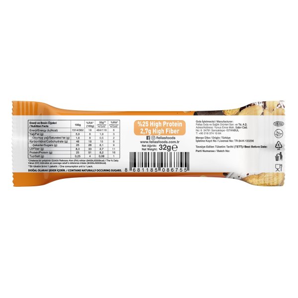 پروتئین بار FELLAS با طعم کره بادام‌زمینی و کاکائو – وزن 32 گرم