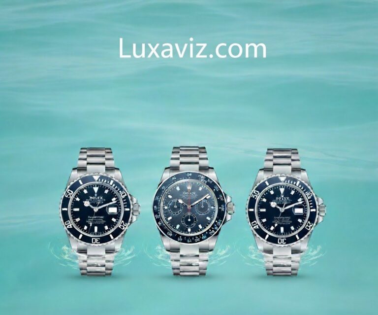 سه ساعت رولکس ساب‌مارینر و دیتونا در پس‌زمینه آبی.