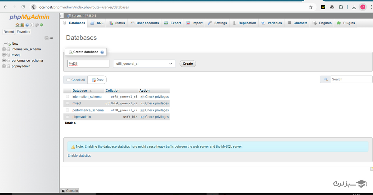 دیتابیس لوکال هاست در وردپرس